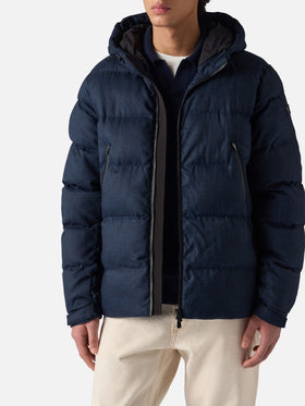 Man navy blue flannel hooded puffer jacket Maier
