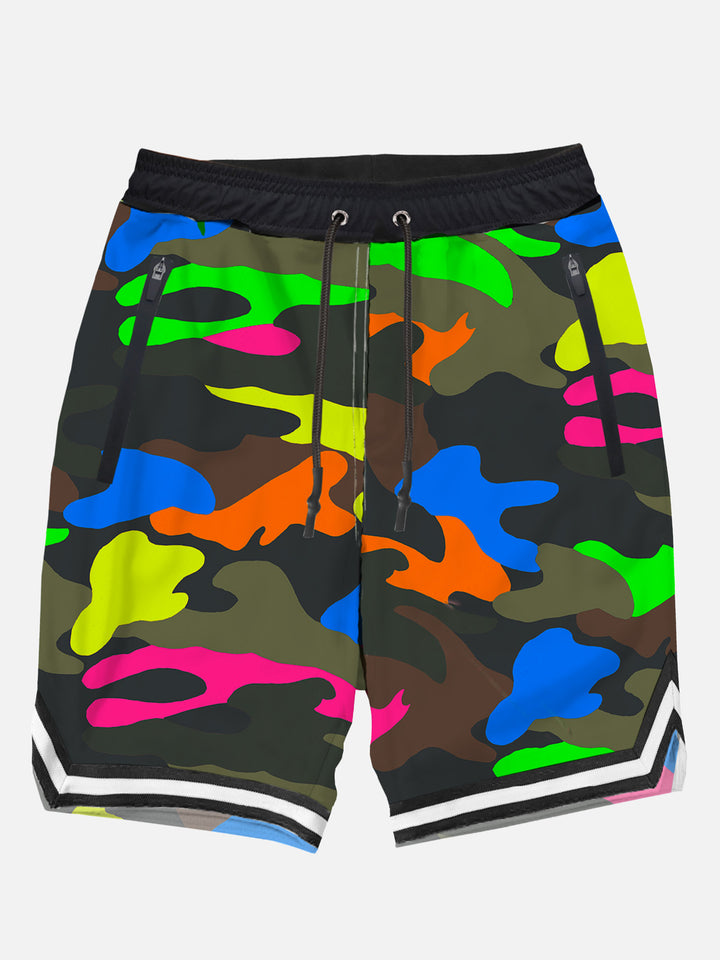 Badeshorts im Camouflage-Fluo-Mehrfarben-Surf-Stil