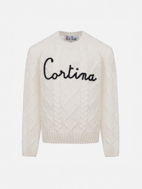 Girl cable knit sweater Malmo with Cortina embroidery - MC2 Saint Barth