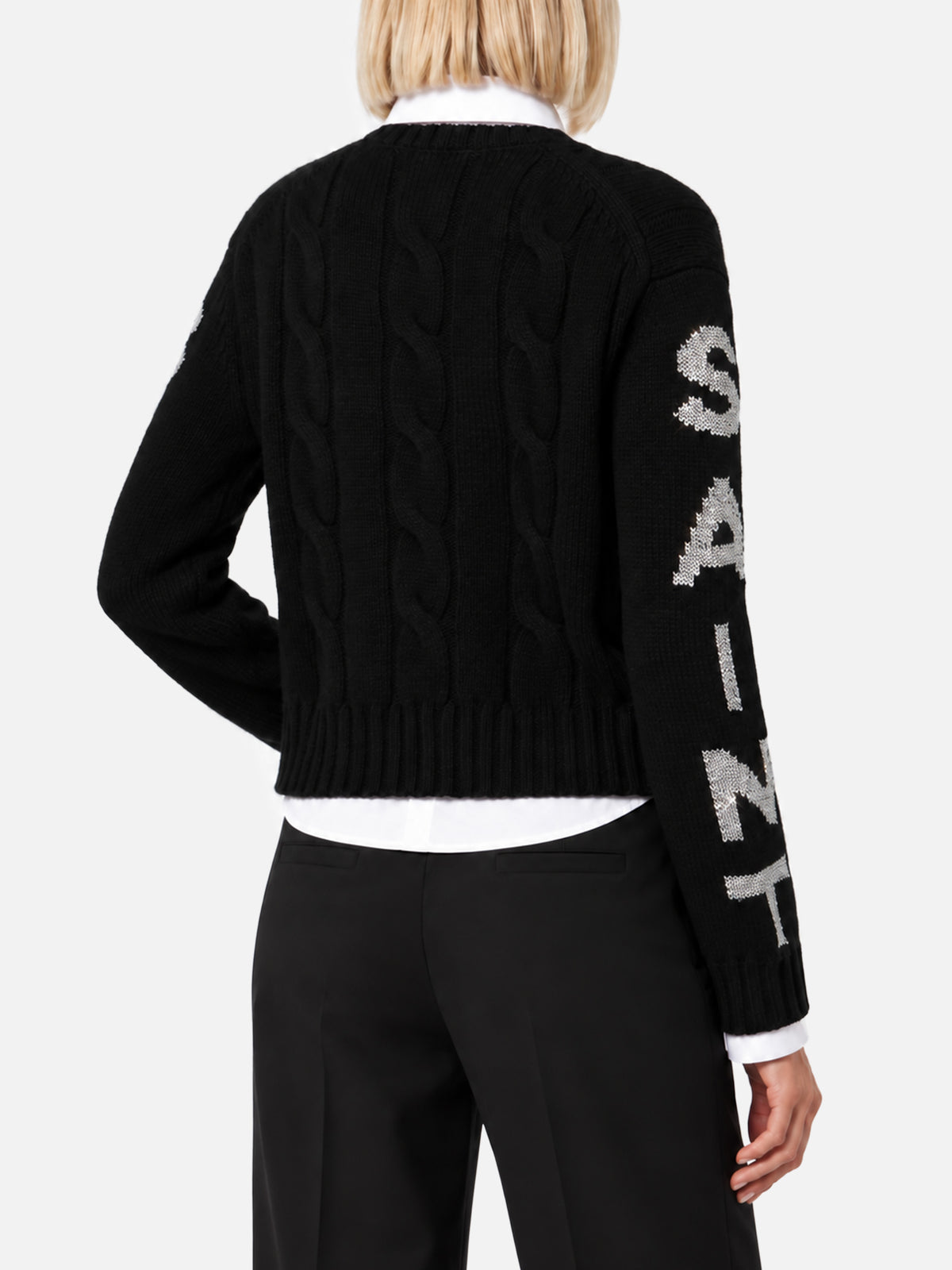 Malmo black cable knit sweater with lurex logo