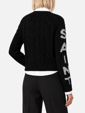 Malmo black cable knit sweater with lurex logo