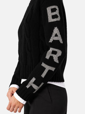 Malmo black cable knit sweater with lurex logo