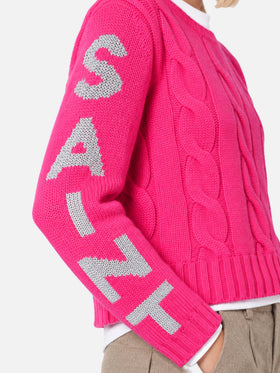 Maglione Malmo intrecciato fucsia fluo con jacquard lurex