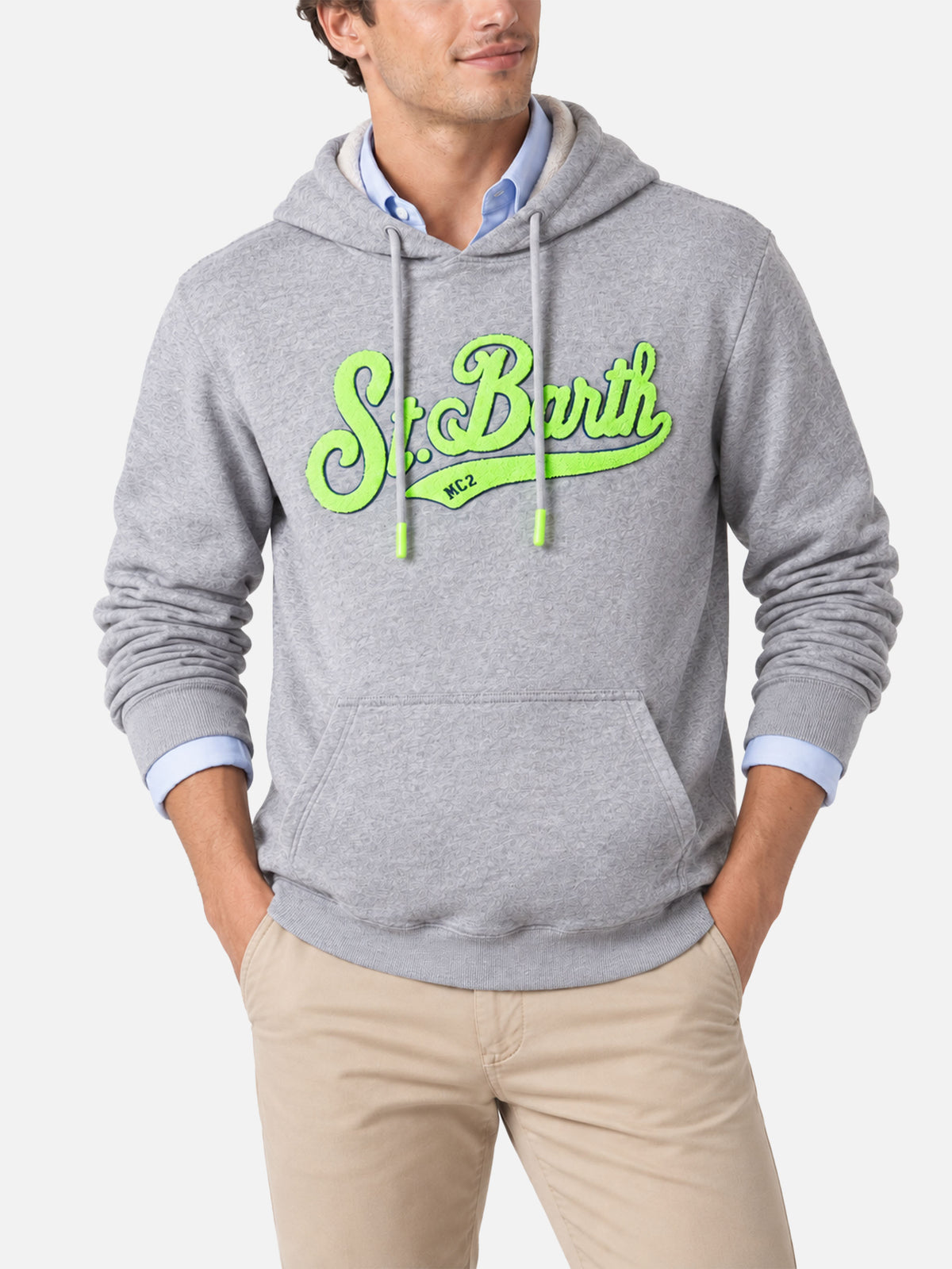 Graues Manhattan-Sweatshirt mit gelbem Logo 