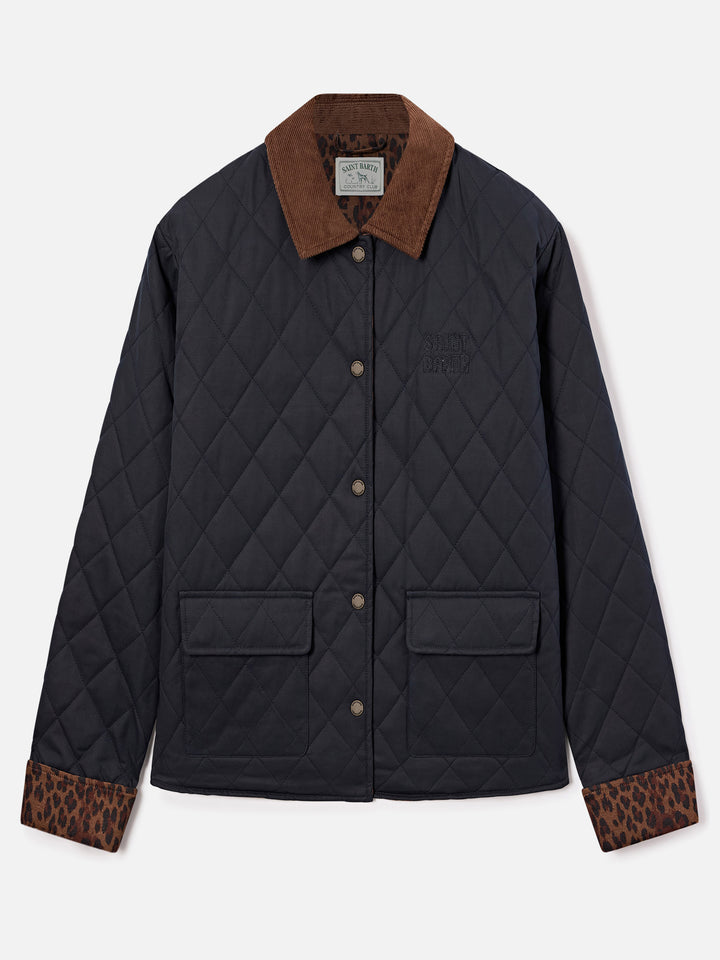Giacca trapuntata Margaux blu navy cerata in misto cotone