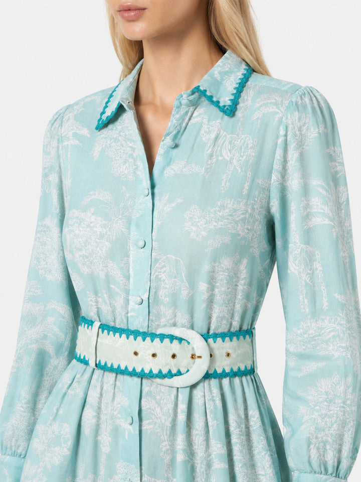 Langes Leinenkleid Marbella mit Dschungel-Print 
