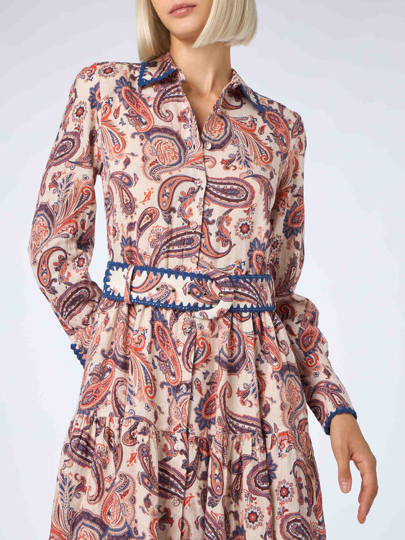 Damen Leinenkleid Marbella mit Paisley-Print