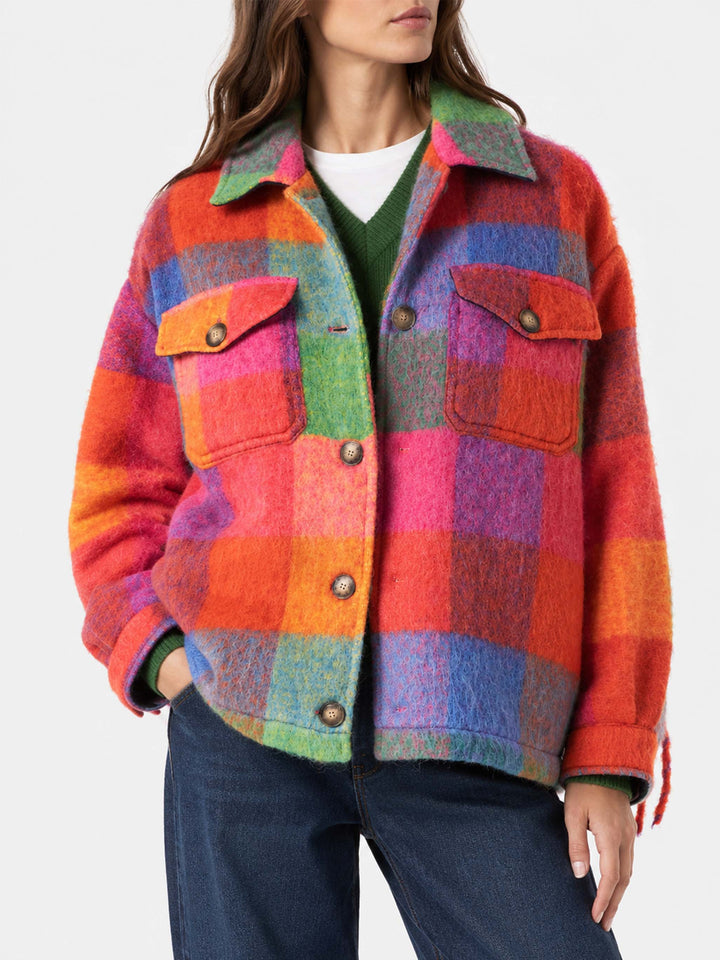 Marceline Overshirt mit mehrfarbigem Karomuster und Fransen 