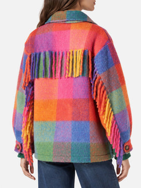 Surchemise à carreaux multicolores Marceline avec franges 