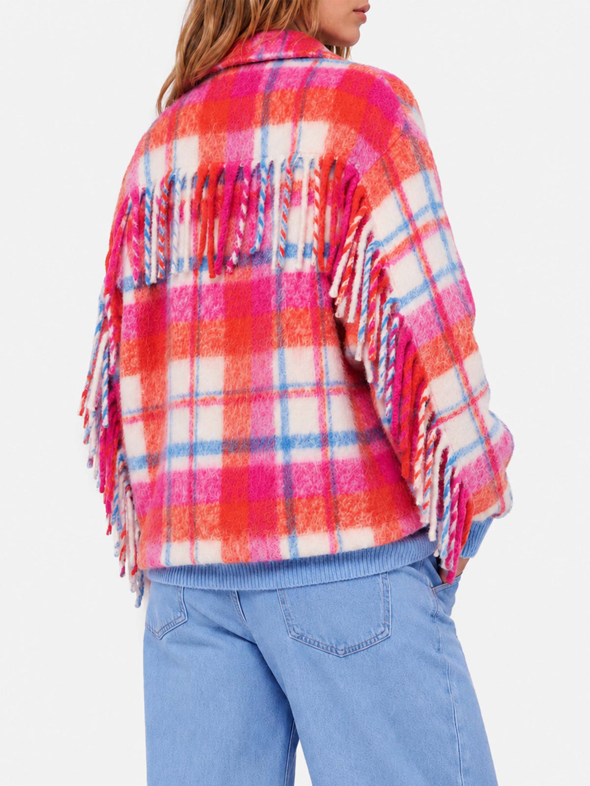 Marceline Tartan-Overshirt-Jacke mit Fransen 