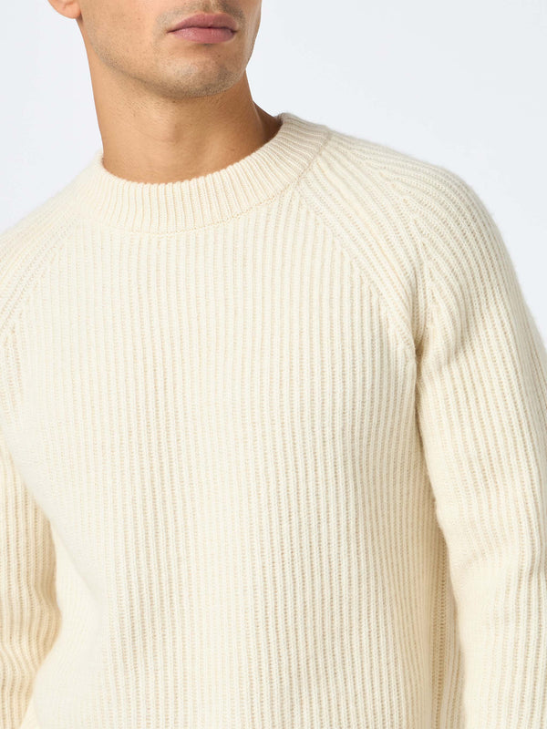 Man white blended cashmere ribbed sweater Marine