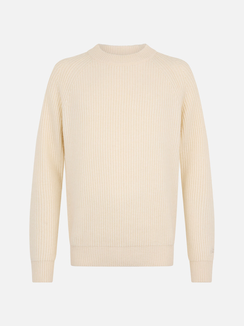 Man white blended cashmere ribbed sweater Marine