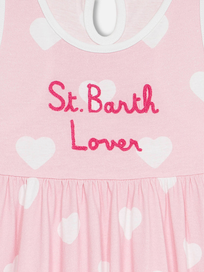 Baumwollkleid Masha für Mädchen mit Print und „I love St Barth“-Stickerei