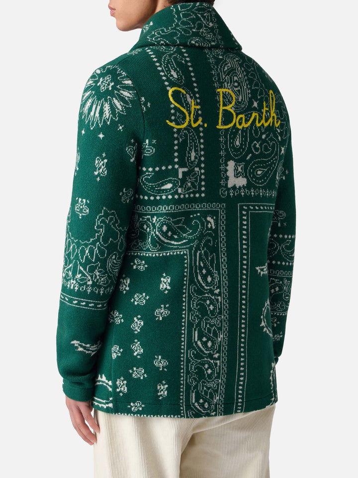 Man knit jacket with bandanna print