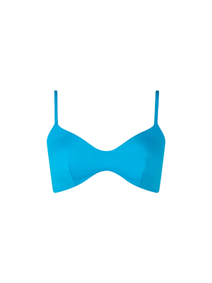 Woman turquoise scoop bralette beach top May