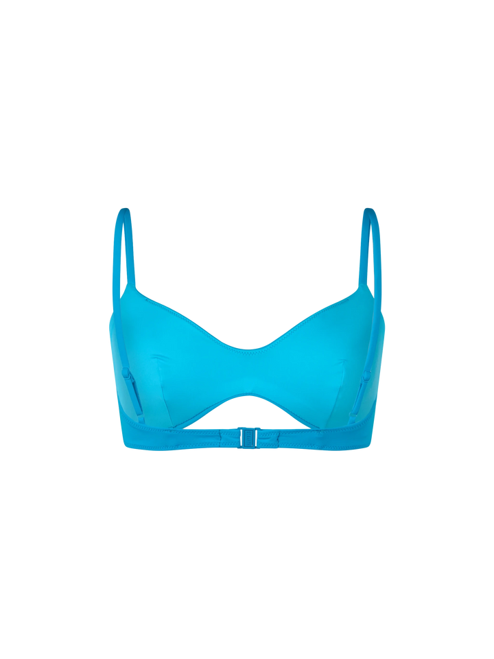 Woman turquoise scoop bralette beach top May