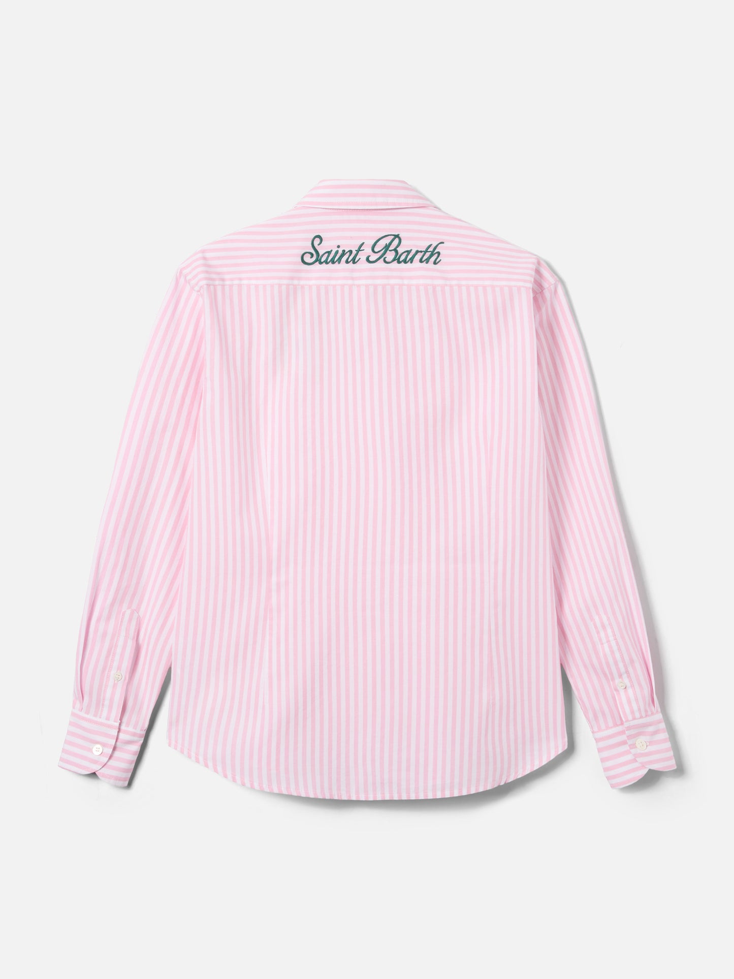 Camicia Meredith in cotone a righe rosa con ricamo Saint Barth