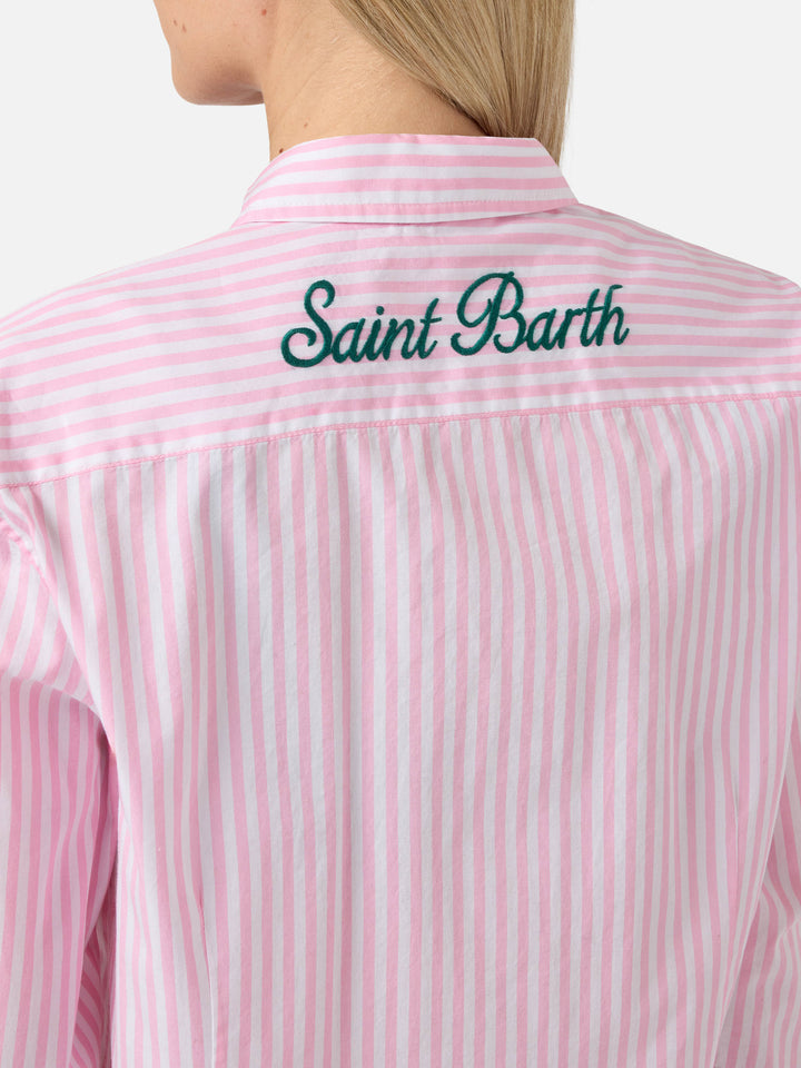 Meredith cotton shirt with pink stripes and Saint Barth embroidery