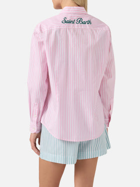 Camicia Meredith in cotone a righe rosa con ricamo Saint Barth