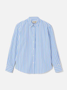 Meredith cotton shirt with light blue stripes and Saint Barth embroidery