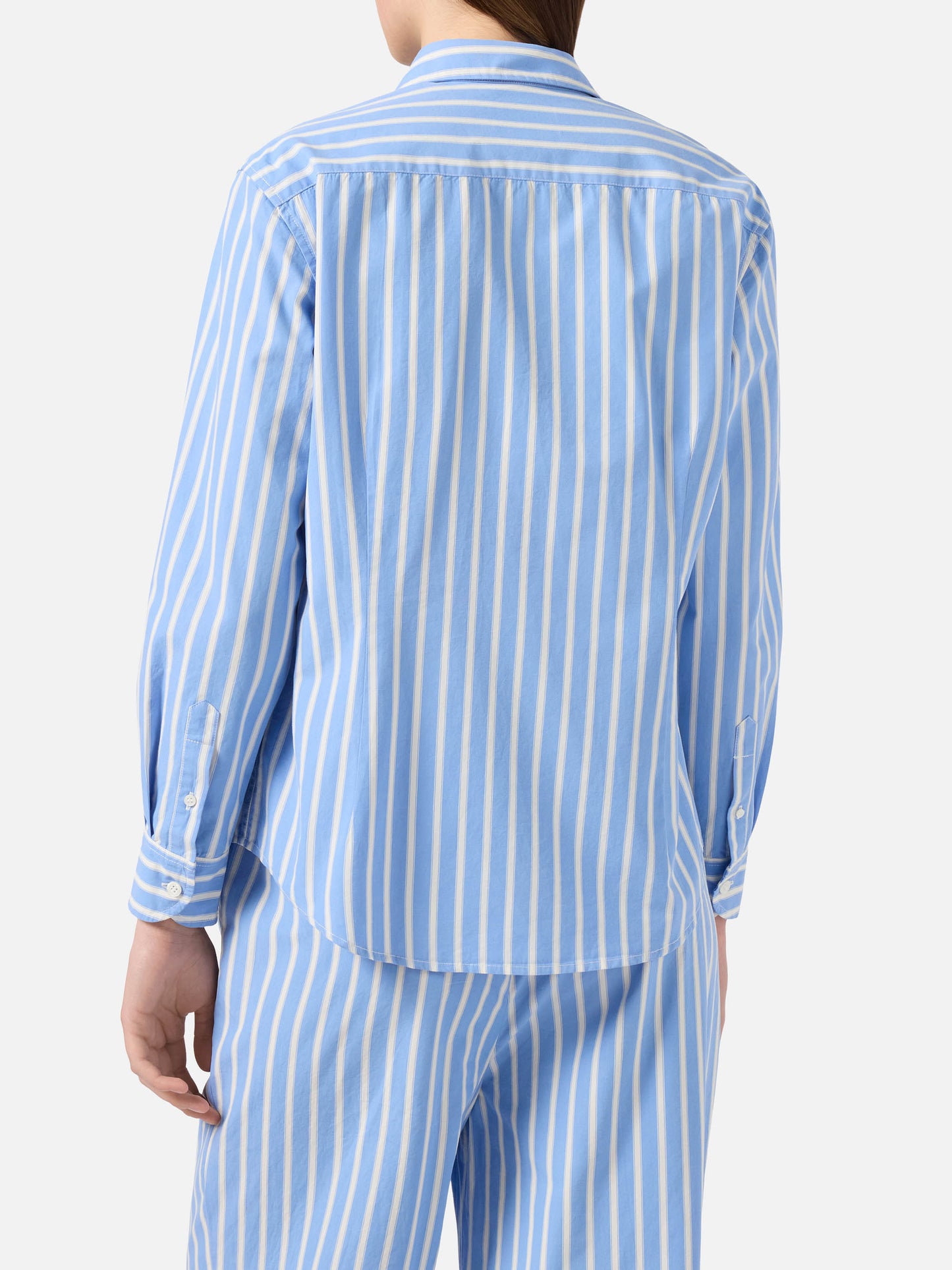 Meredith cotton shirt with light blue stripes and Saint Barth embroidery
