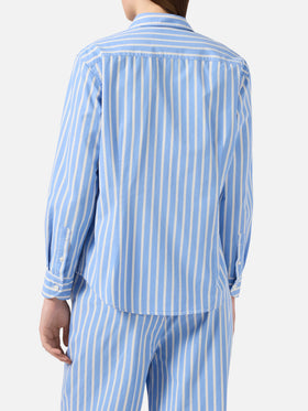 Meredith cotton shirt with light blue stripes and Saint Barth embroidery