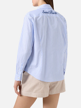 Meredith cotton shirt with blue stripes and Saint Barth embroidery