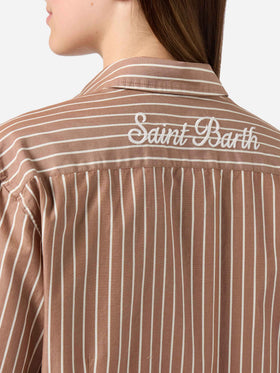 Meredith cotton shirt with brown stripes and Saint Barth embroidery