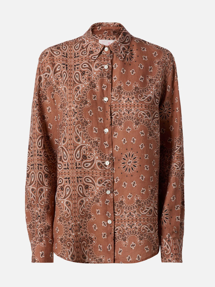 Meredith classic shirt with brown bandanna print