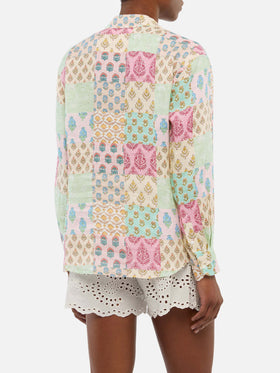 Camicia classica in lino Meredith con stampa floreale patch