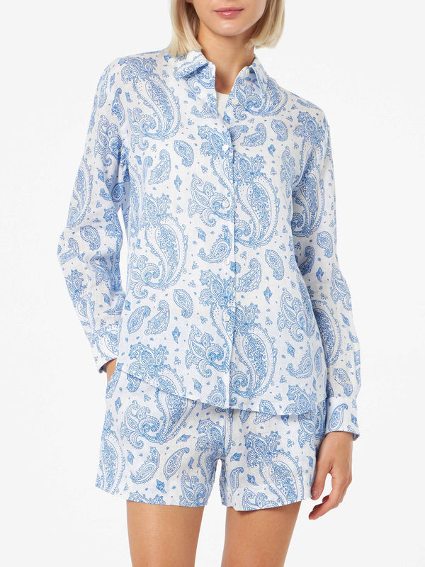 Camicia classica da donna in lino paisley Meredith