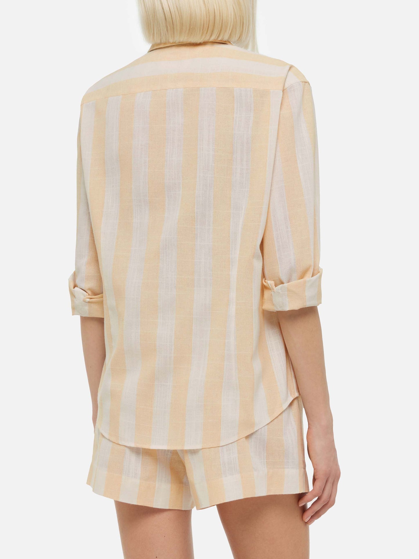 Meredith linen classic shirt with beige striped print