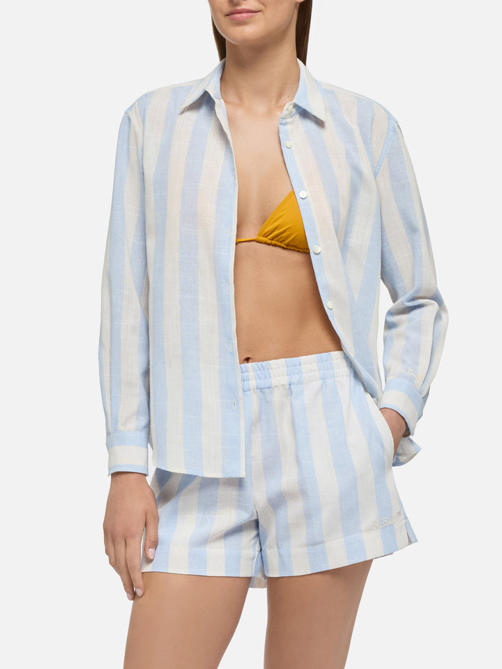 Meredith linen classic shirt with light blue striped print