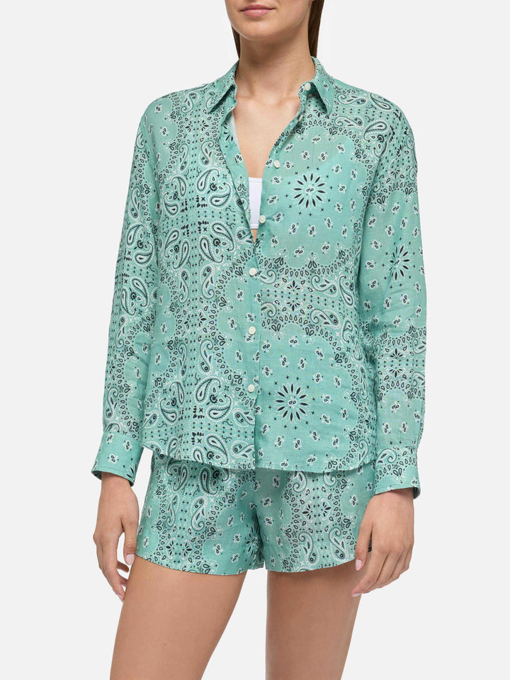 Meredith linen classic shirt with bandanna print