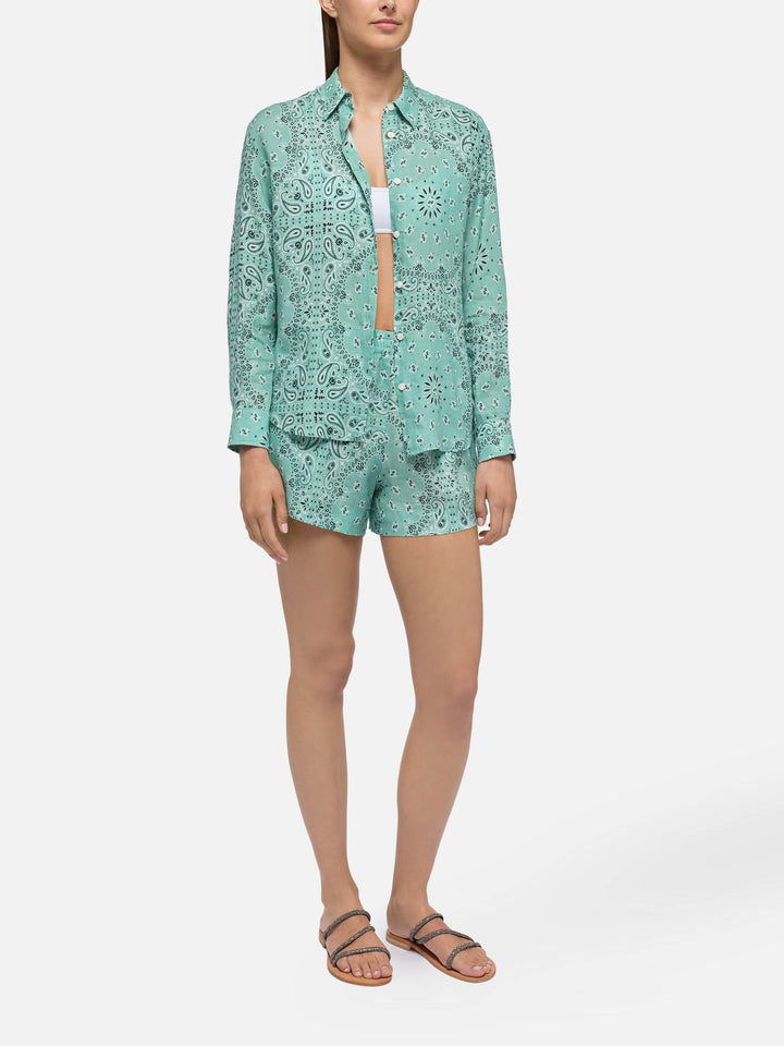 Meredith linen classic shirt with bandanna print