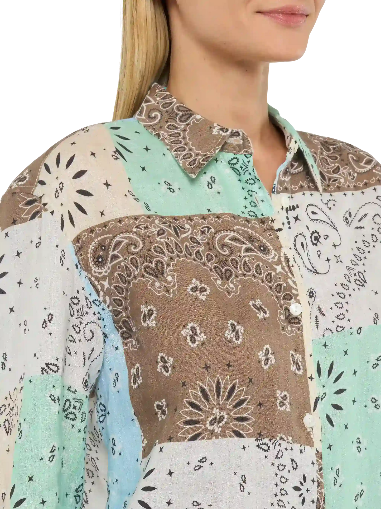Camicia classica in lino Meredith con stampa patch bandana