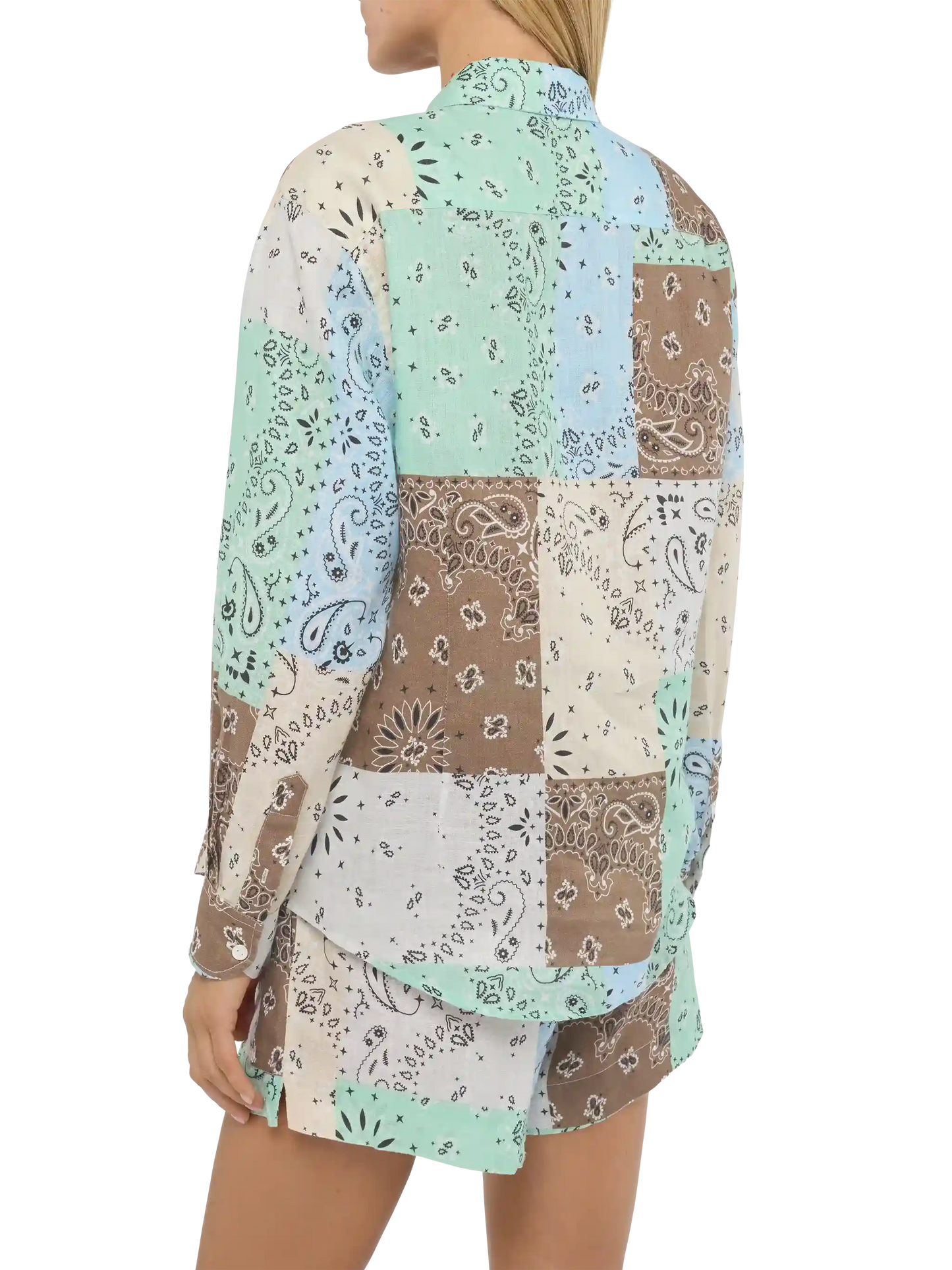 Camicia classica in lino Meredith con stampa patch bandana