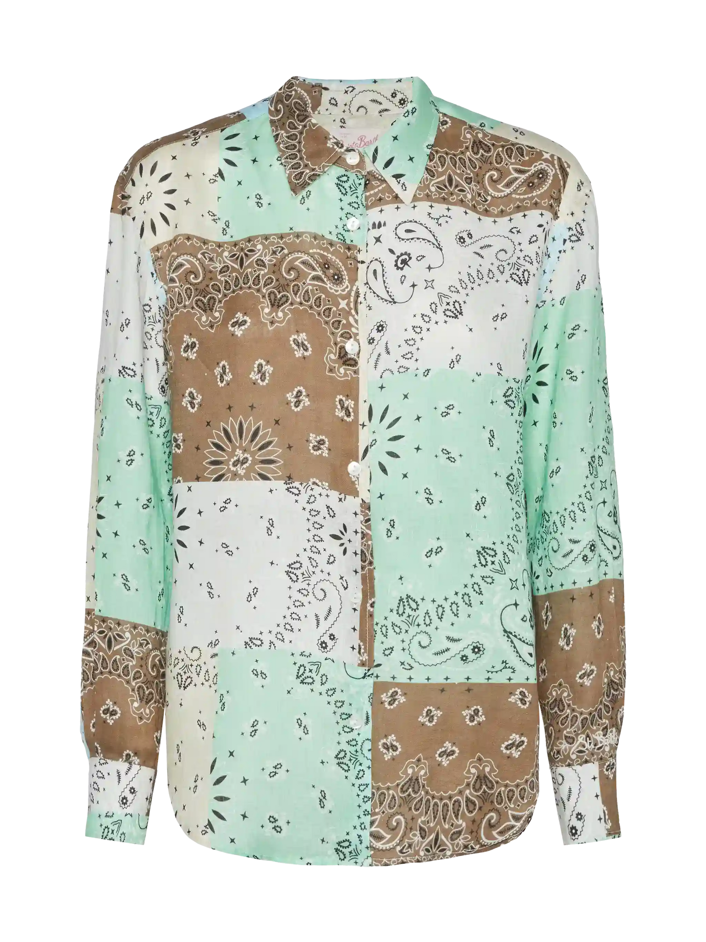 Camicia classica in lino Meredith con stampa patch bandana
