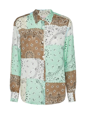 Camicia classica in lino Meredith con stampa patch bandana