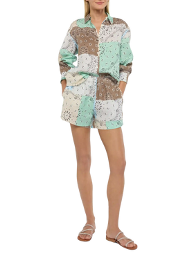 Camicia classica in lino Meredith con stampa patch bandana