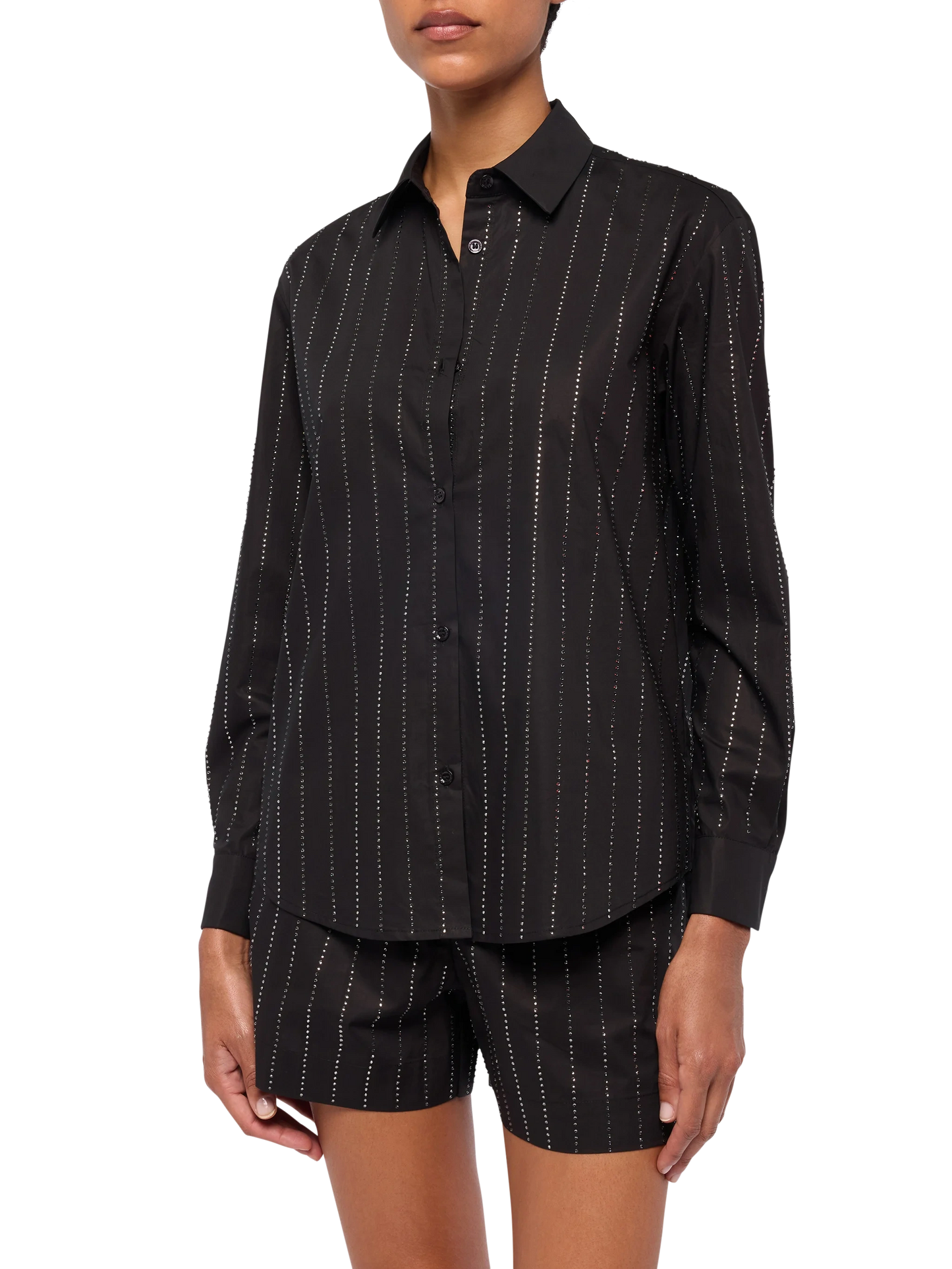 Meredith camicia classica in popeline di cotone con applicazioni di strass a righe