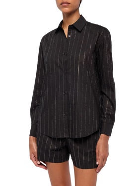 Meredith camicia classica in popeline di cotone con applicazioni di strass a righe
