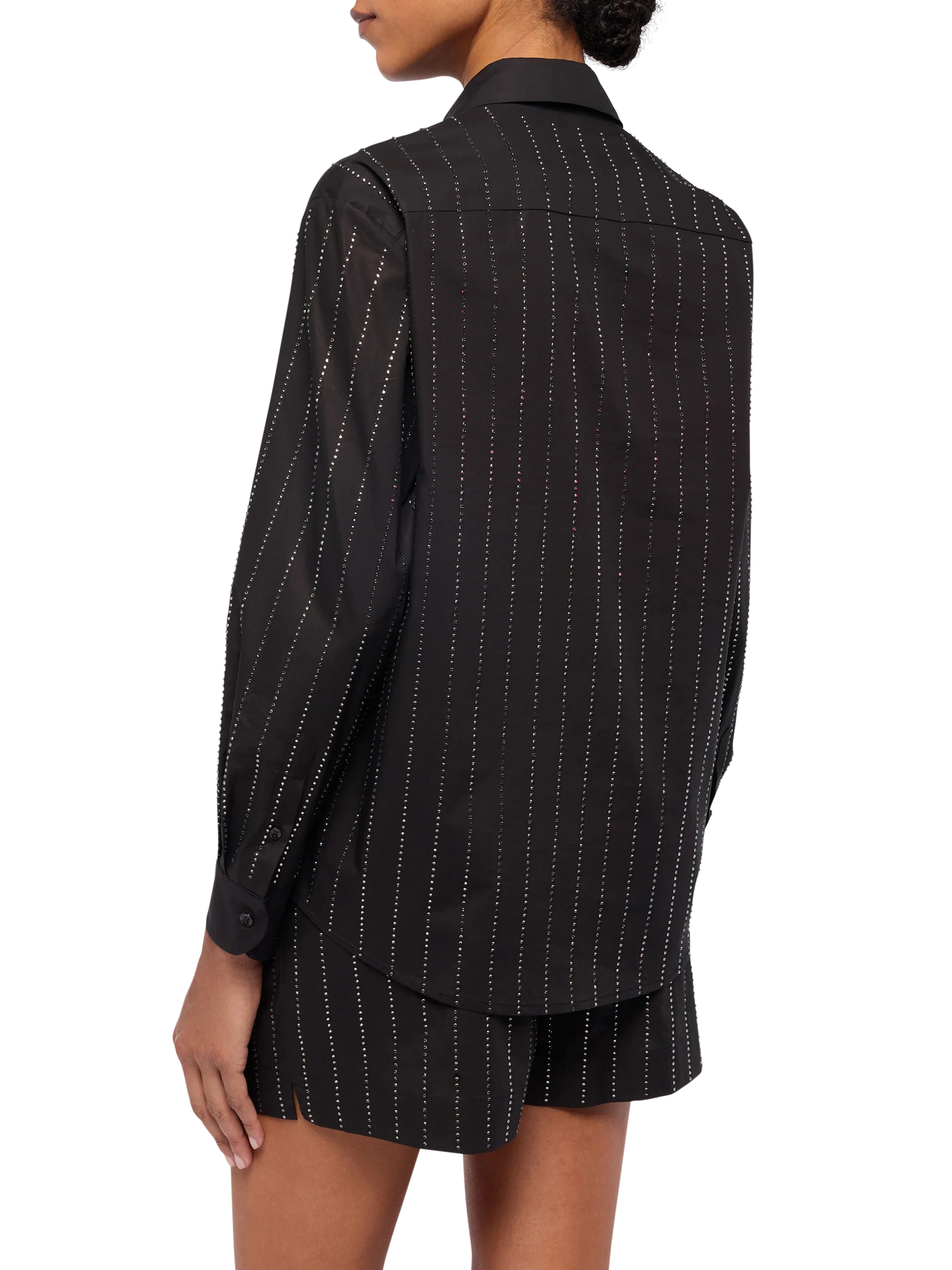 Meredith camicia classica in popeline di cotone con applicazioni di strass a righe