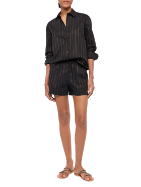 Meredith camicia classica in popeline di cotone con applicazioni di strass a righe