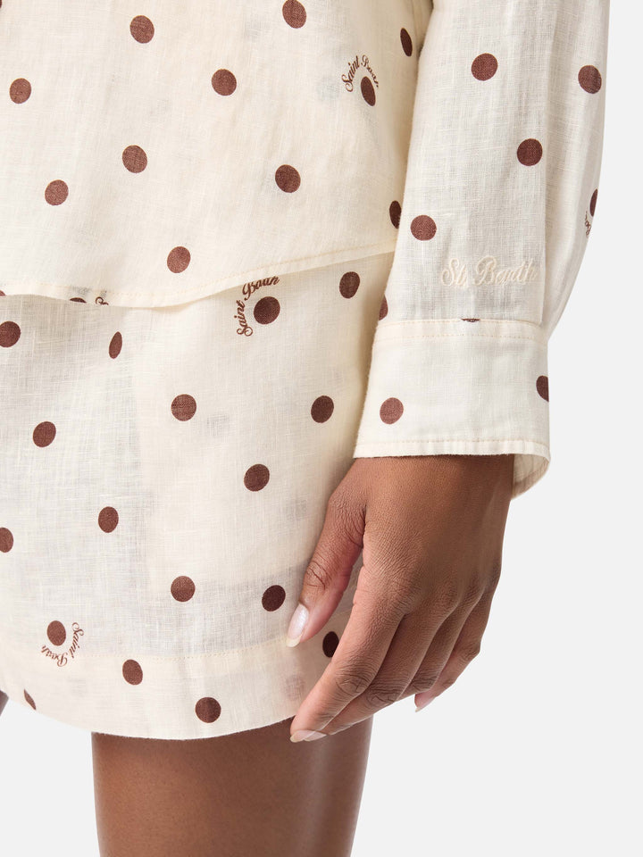 Chemise Meredith en lin à pois avec broderie Saint Barth 