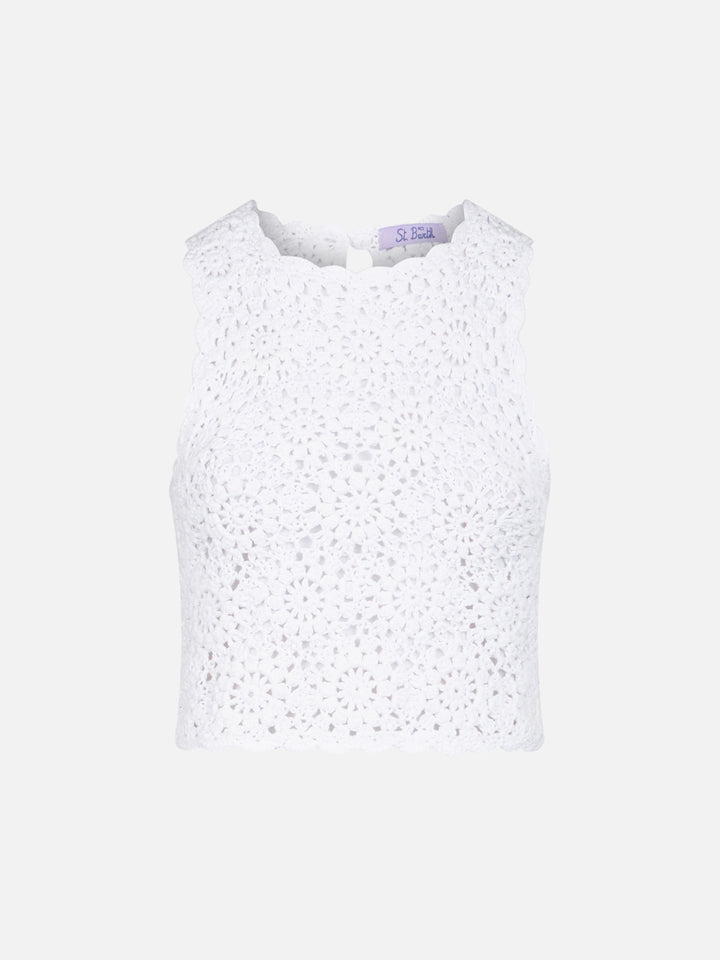 Medison weißes Crochet-Top mit Neckholder und Blumenmuster 