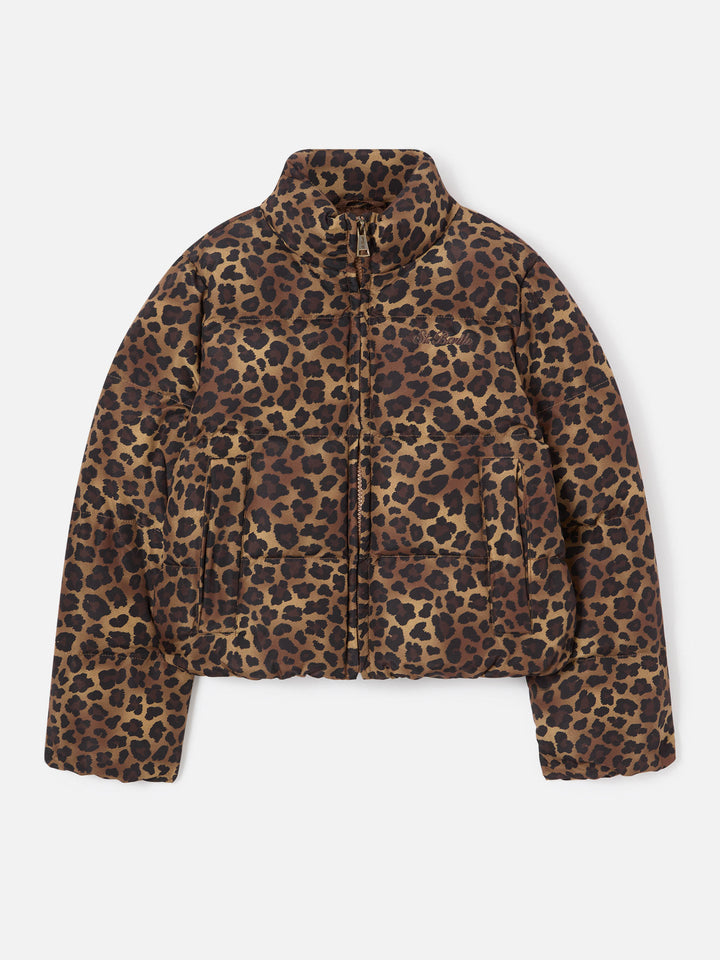 Piumino Maddy marrone in tessuto teddy con motivo leopardo