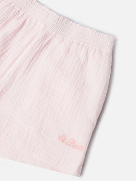 Short Meave Jr in mussola di cotone rosa