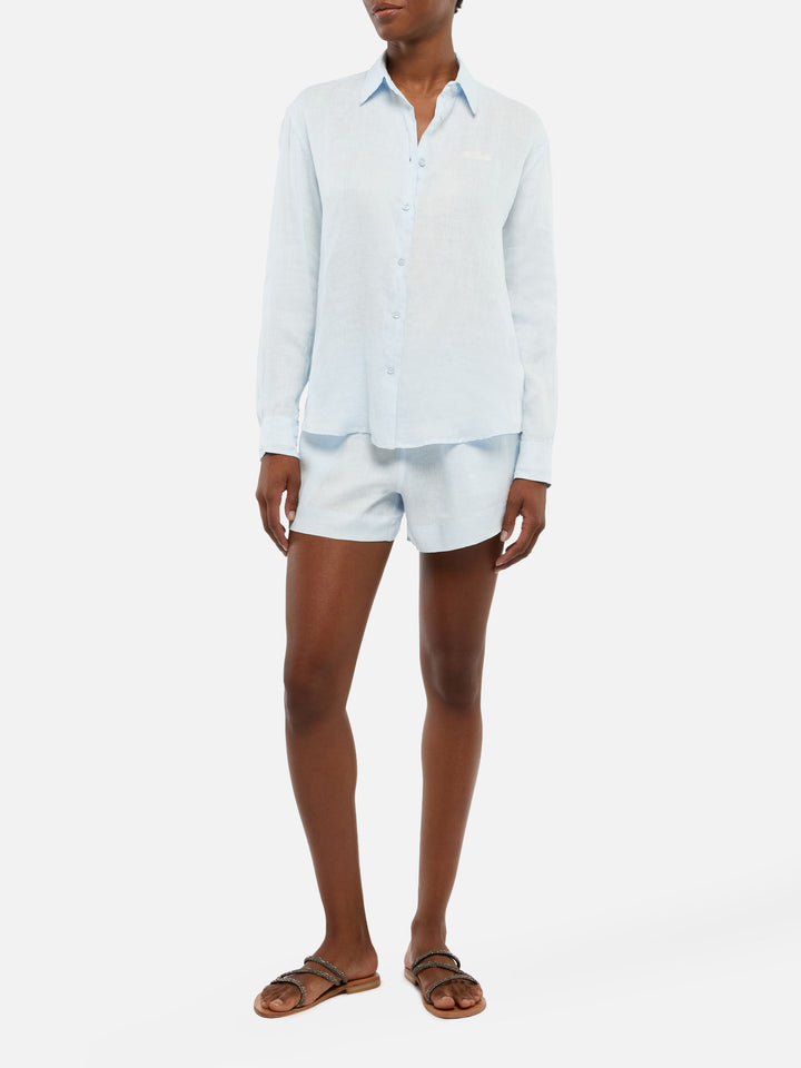 Meave light blue linen pull up shorts