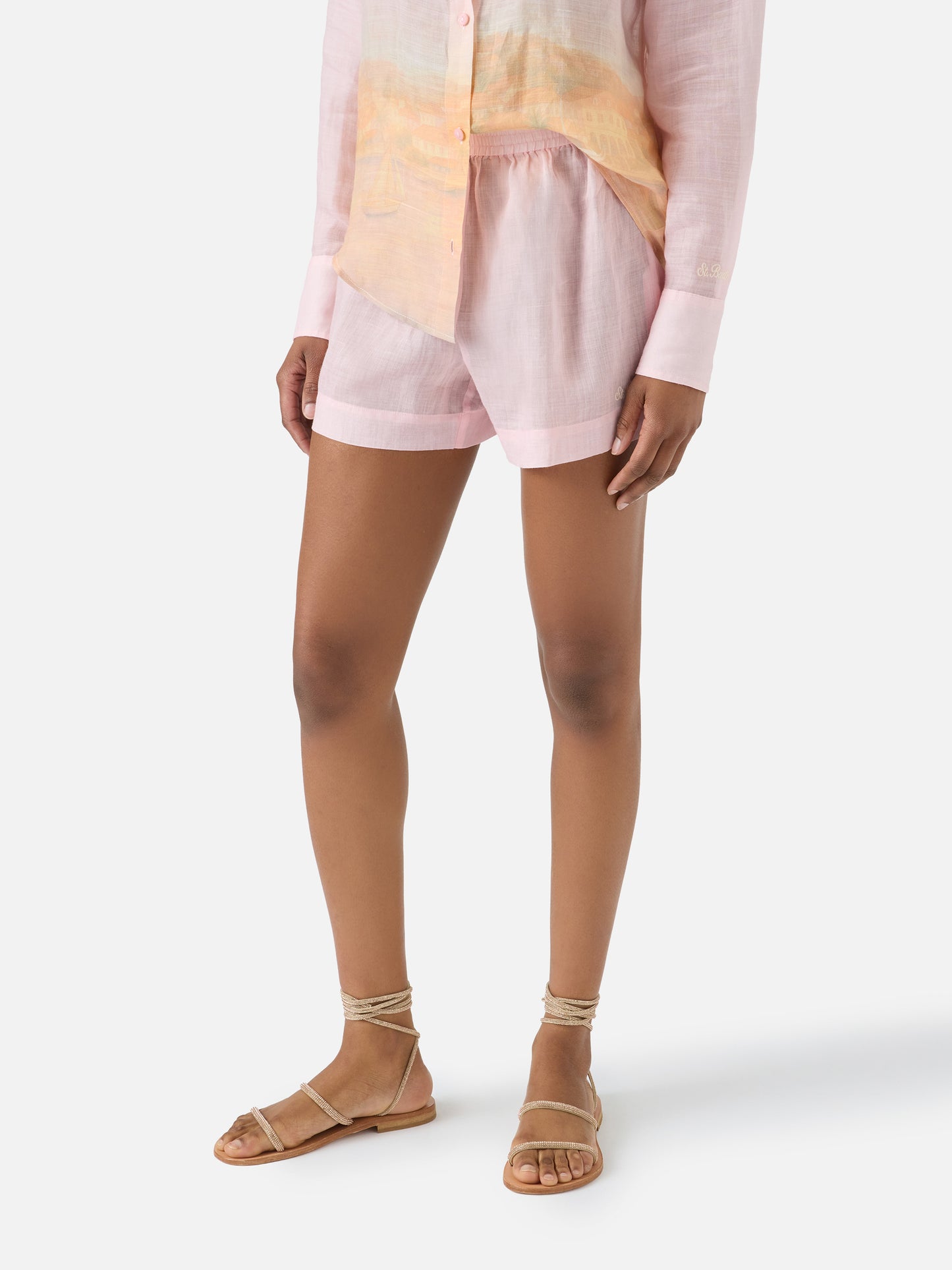 Shorts Meave in ramie con stampa tramonto
